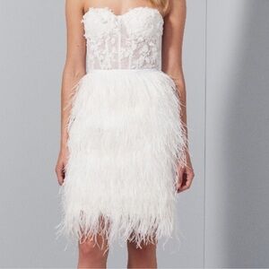 Hadley by Allison Webb Feather Mini Dress White Bachelorette NEW